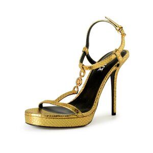 Versace Women's Gold Medusa Leather Heeled Platform Pumps Shoes US 9.5 IT 39.5